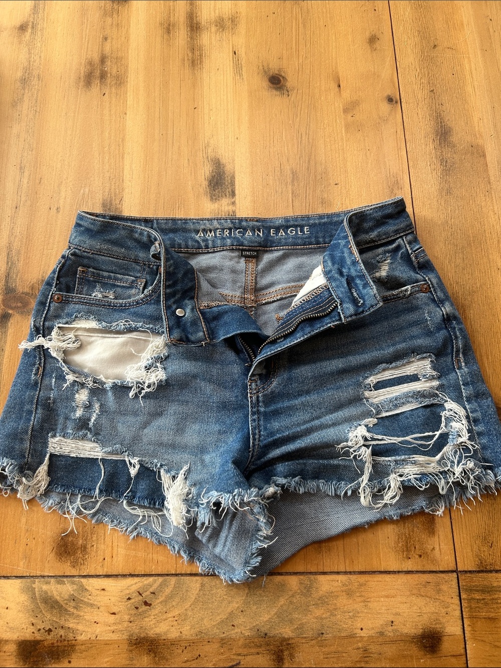 American Eagle Outfitters Distressed Dark Blue Denim Cutoff Shorts